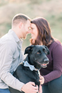 Iowa City engagement pictures with dog in bow tie.