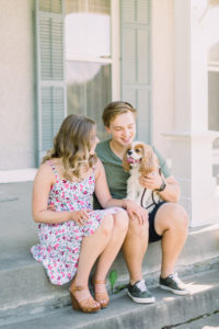 Engagement pictures with dog in Washington, Iowa.