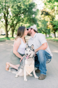 Iowa engagement picture with husky dog.