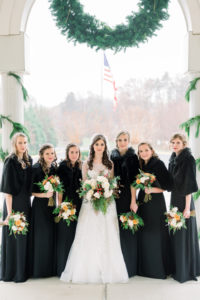Winter wedding bridal party pictures.
