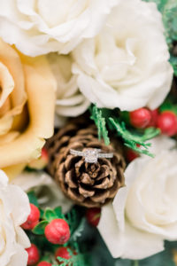 Christmas wedding ring detail picture.